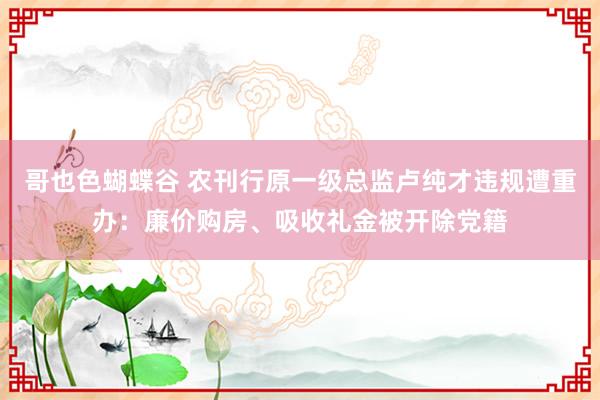 哥也色蝴蝶谷 农刊行原一级总监卢纯才违规遭重办：廉价购房、吸收礼金被开除党籍