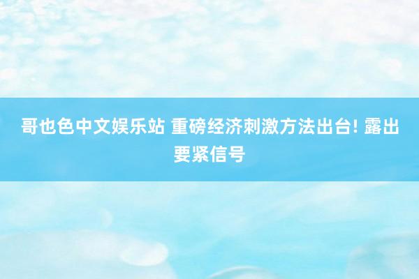 哥也色中文娱乐站 重磅经济刺激方法出台! 露出要紧信号