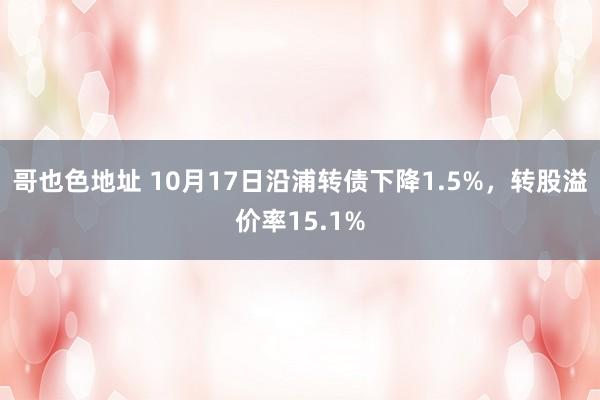 哥也色地址 10月17日沿浦转债下降1.5%，转股溢价率15.1%